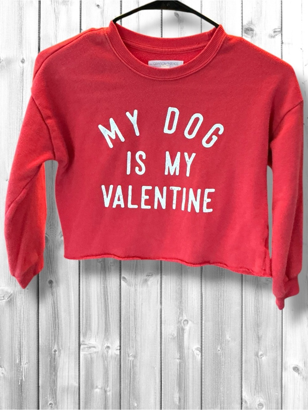 🍒Grayson Threads Red "My Dog Is My Valentine" Cropped Sweatshirt